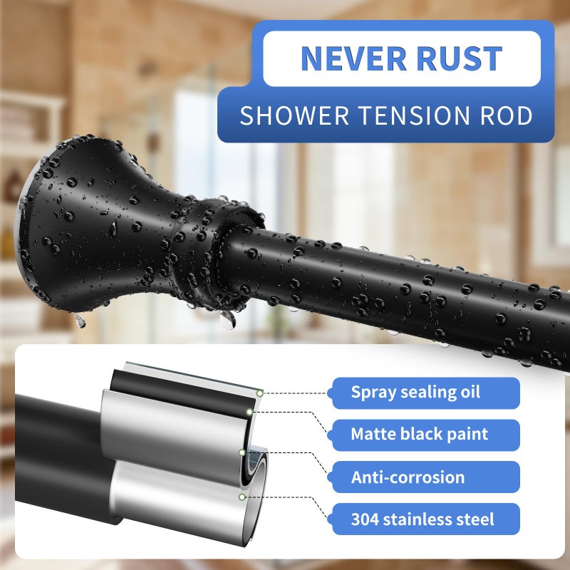 YNL Matte Black Shower Curtain Rod 36-84 Inch(3-7ft), No Slip No Drill Stainless Steel Spring Tension Curtain Rod, No Rust Shower Rod Adjustable For Bathroom Window Bedroom - Image 2