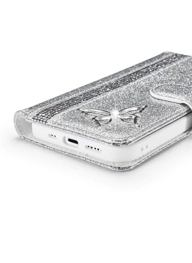 S-TOP Case For iPhone 12 Glitter Powder Butterfly Leather Phone Case - Image 5