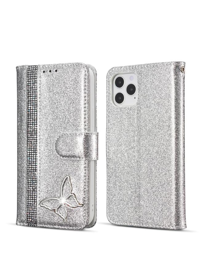S-TOP Case For iPhone 12 Glitter Powder Butterfly Leather Phone Case - Image 1