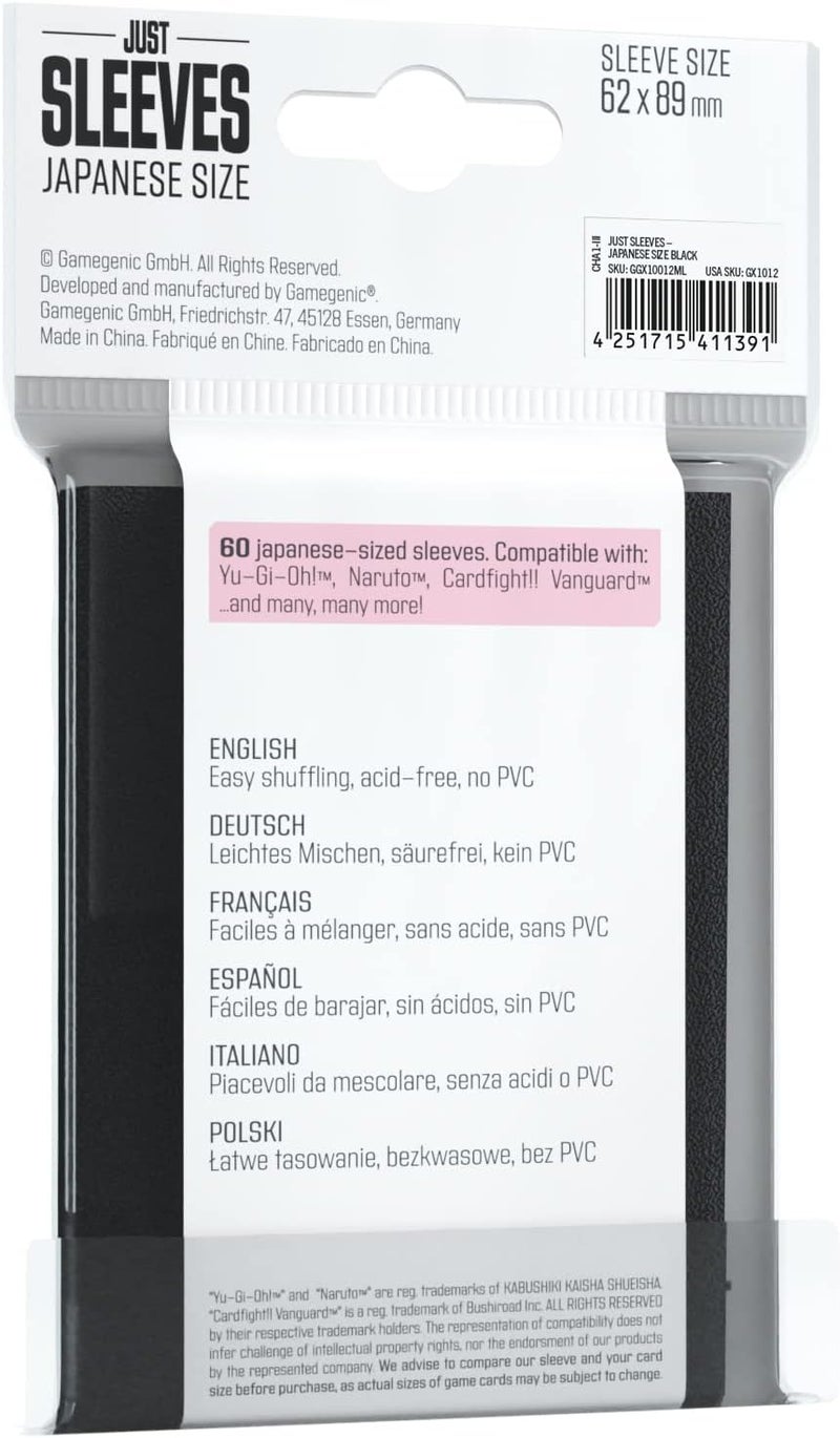 Gamegenic Just Sleeves | Pack of 50 Japanese Size Card Sleeves for Board and Card Games | 62 mm by 89 mm | Professional Protection for TCG and LCGs | Black Color - Image 2