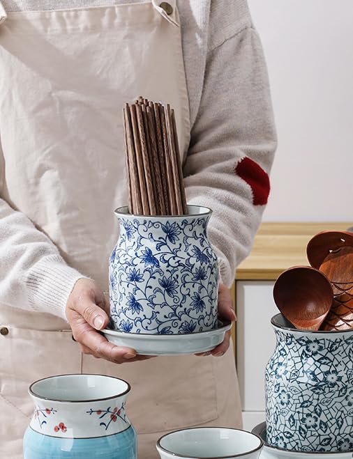 123Arts Ceramic Utensil Holder, Blue and White Utensil Crock with Tray, Kitchen Storage Animal Decor - Image 5