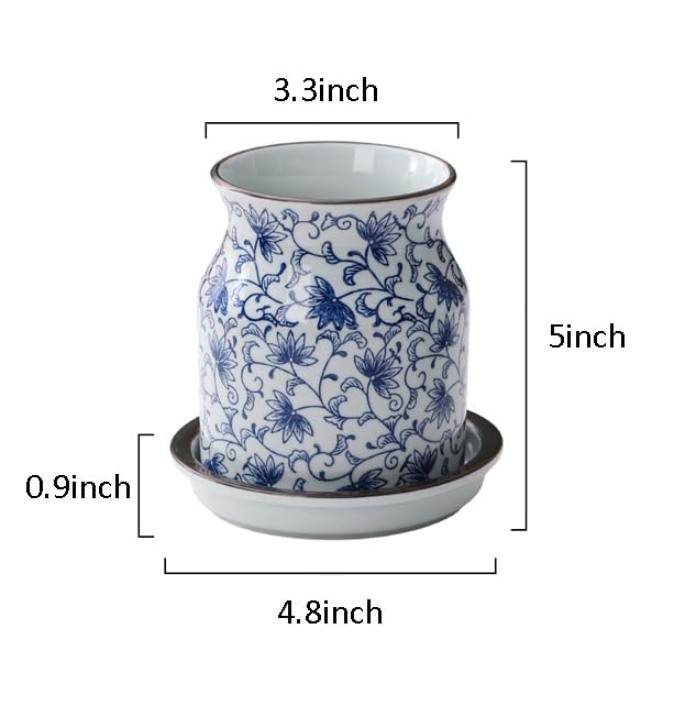 123Arts Ceramic Utensil Holder, Blue and White Utensil Crock with Tray, Kitchen Storage Animal Decor - Image 2