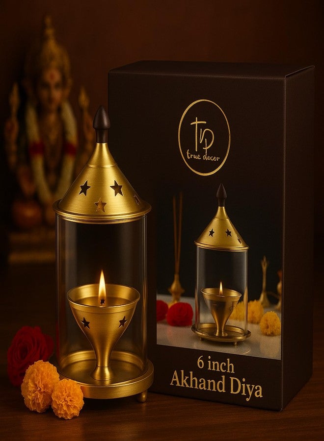 ترو ديكور صحيح ديكور 6 بوصة Akhand Diya لبوجا Akhand جيوتي Deepam Akhand النحاس ضياء مع غطاء - Image 1