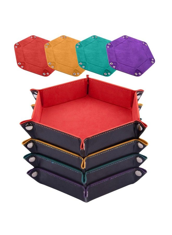 SIQUK 4 Pieces Dice Tray Set Foldable Dice Trays Hexagon Dice Rolling Tray Pu Leather Dice Holder For Dice Games Like Rpg Dnd And Other Table Games(Orange Yellow Cyan Violet) - Image 1