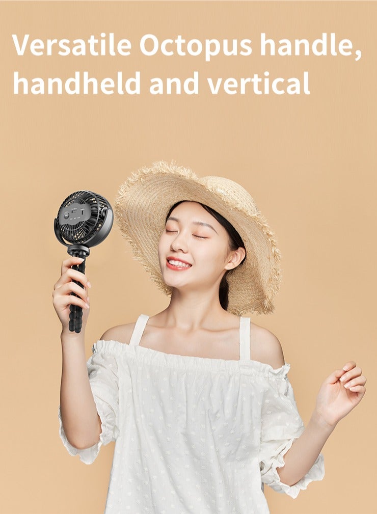 Baby Stroller Fan 5200mAh Oscillating Mini Portable Fan With Lights 3 Speeds Battery Operated 360° Rotate Flexible Tripod Small Clip On Fan Handheld Desk Fan For Car Seat Crib Travel Black - Image 5