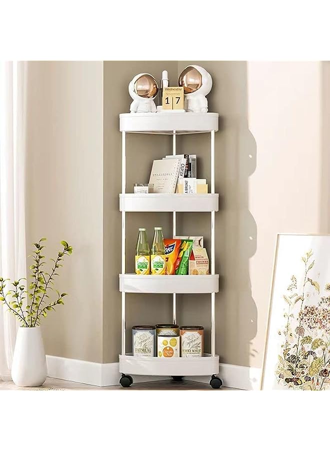 IAF Corner Storage Shelf,Kitchen Triangle Storage Rack with Wheels,Corner Shelves Stand Great for Corner Decor Storage,Fan-Shaped Shelves Holder for Bathroom Living Room Organizer,White - Image 1