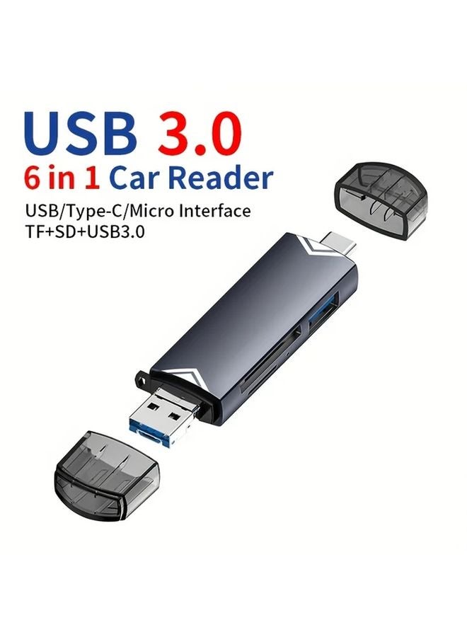 رمادي حديدي 6 في 1 قارئ بطاقات USB 3.0 محول عالي السرعة 5 جيجابت في الثانية من نوع OTG مع منفذ Type C و Micro USB - Image 1