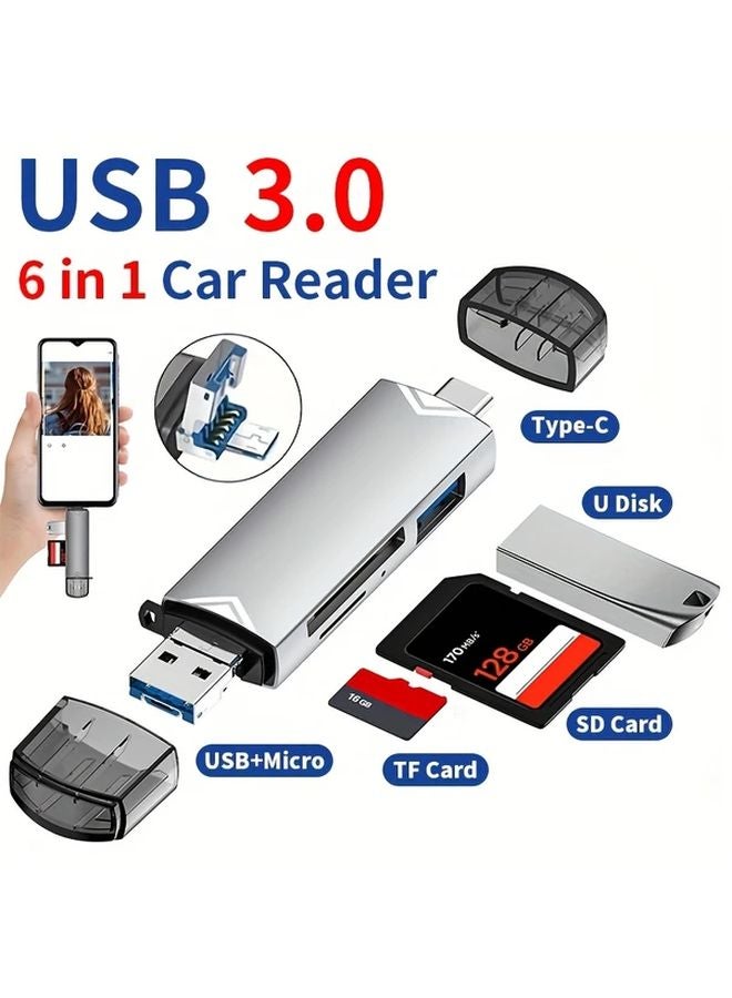 رمادي حديدي 6 في 1 قارئ بطاقات USB 3.0 محول عالي السرعة 5 جيجابت في الثانية من نوع OTG مع منفذ Type C و Micro USB - Image 2