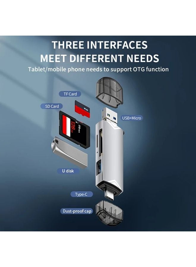 رمادي حديدي 6 في 1 قارئ بطاقات USB 3.0 محول عالي السرعة 5 جيجابت في الثانية من نوع OTG مع منفذ Type C و Micro USB - Image 5
