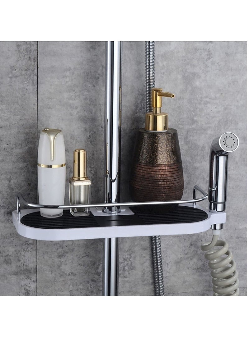 Bathroom Storage Shelf, Adjustable Shower Shelf No Punch Box Lift Tray Multifunctional Soap Dish Shampoo Gel Holder Snap-on Accessories (18-25mm) - Image 2