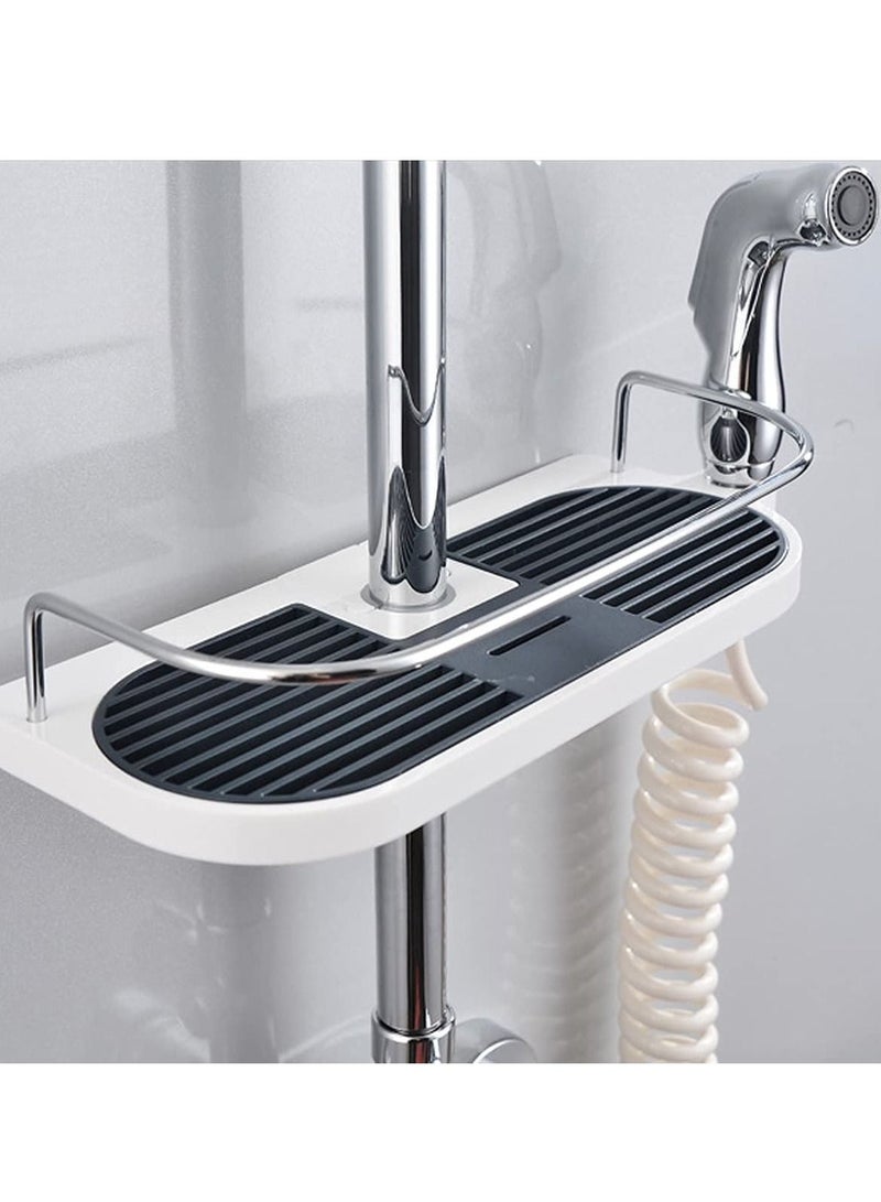 Bathroom Storage Shelf, Adjustable Shower Shelf No Punch Box Lift Tray Multifunctional Soap Dish Shampoo Gel Holder Snap-on Accessories (18-25mm) - Image 1