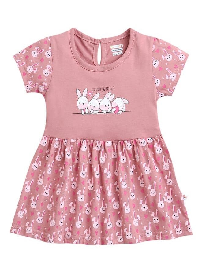 BUMZEE فستان كاجوال بكم قصير من قطن بومزي للفتيات بلون موف بطول الركبة - العمر 3-6 أشهر (Peb9569B-muv) - Image 1