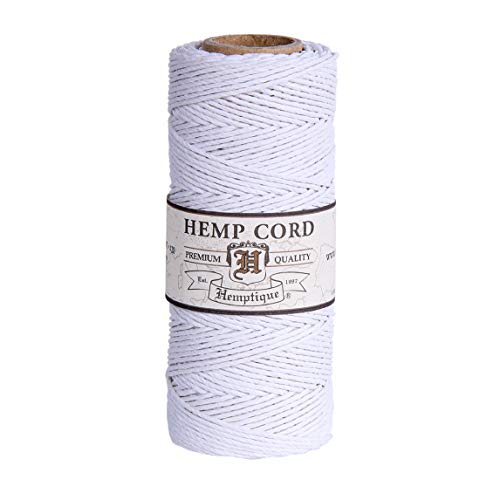 Hemptique خيط القنب 100% من هيمبتيك - 62.5 متر من خيط القنب - مصنوع بحب - رقم 20 ~ خيط بسمك 1 مم لصنع المجوهرات، المكرمية، تزيين الألبومات، الأعمال اليدوية، وأكثر - أبيض - Image 1