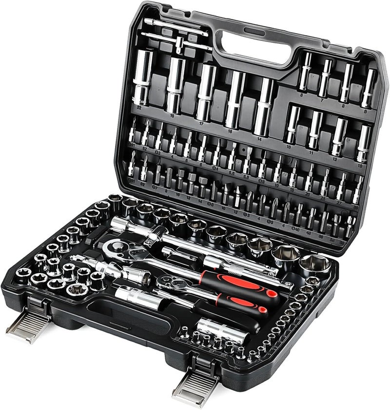 TLGREEN 108-Pieces 1/4" and 1/2" Drive Sockets Set with Ratchet and Wrench - Image 1
