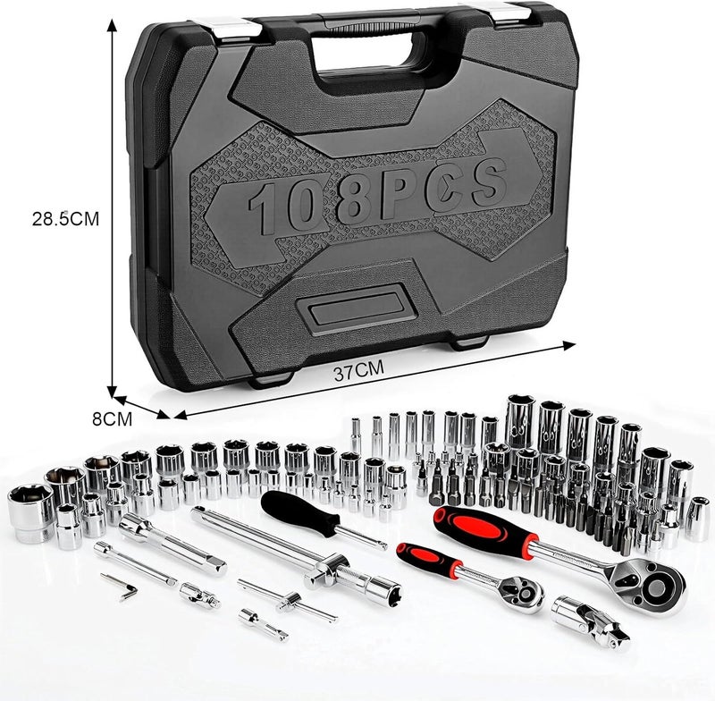 TLGREEN 108-Pieces 1/4" and 1/2" Drive Sockets Set with Ratchet and Wrench - Image 2