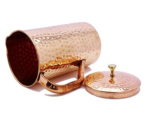 HarLen Ukal Pure Copper Handmade Hammered Tumbler Jug Pitcher and 2 Copper Tumbler Glass Set for Ayurveda Yoga health benefits 50 Ounce  - Image 2
