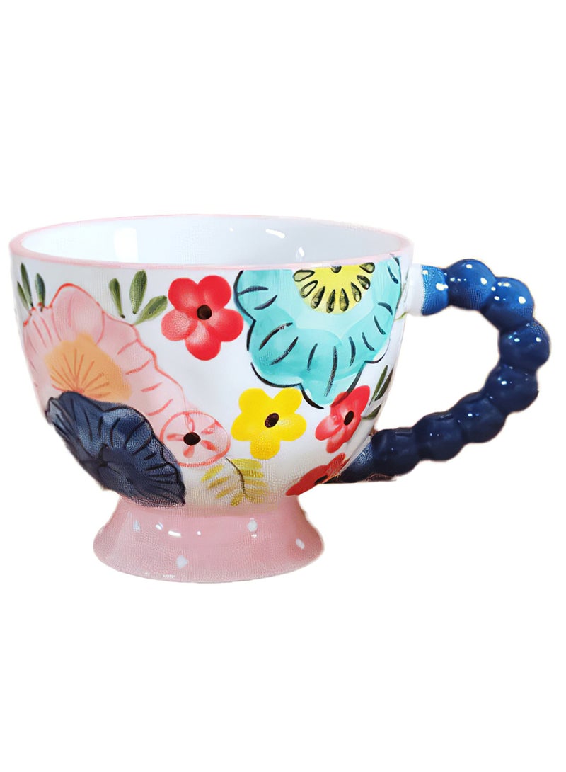 Ceramic Coffee Mug, Cartoon Hand Painted Underglaze Cup, Multifunction Drinkware for Juice, Milk, Oatmeal, Oven, Dishwasher and Microwave Safe, 450ml (Blue/Pink) - Image 1