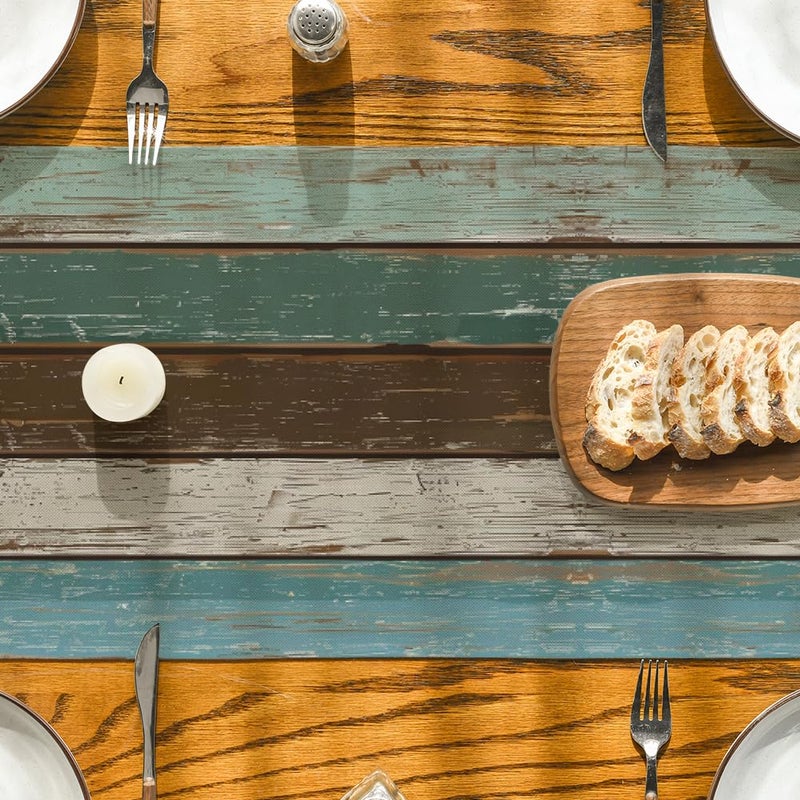 Artoid Mode Green Retro Rustic Wood Texture Table Runner, Seasonal Spring Kitchen Dining Table Decoration for Home Party Decor 13x72 Inch - Image 3