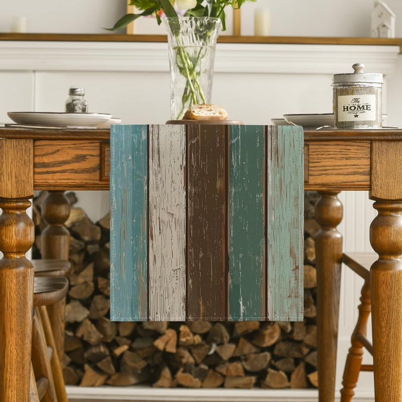 Artoid Mode Green Retro Rustic Wood Texture Table Runner, Seasonal Spring Kitchen Dining Table Decoration for Home Party Decor 13x72 Inch - Image 2