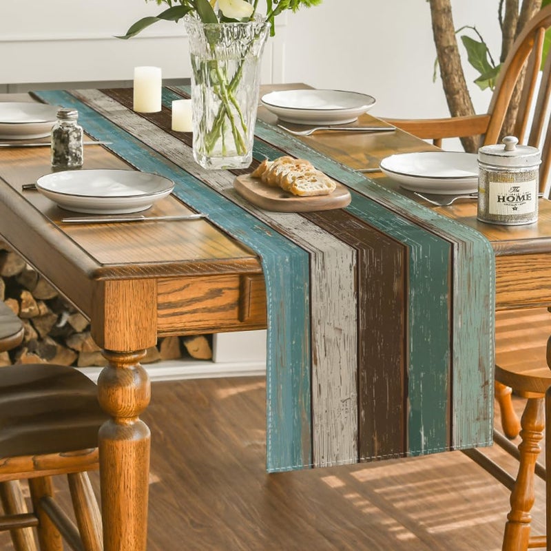 Artoid Mode Green Retro Rustic Wood Texture Table Runner, Seasonal Spring Kitchen Dining Table Decoration for Home Party Decor 13x72 Inch - Image 4