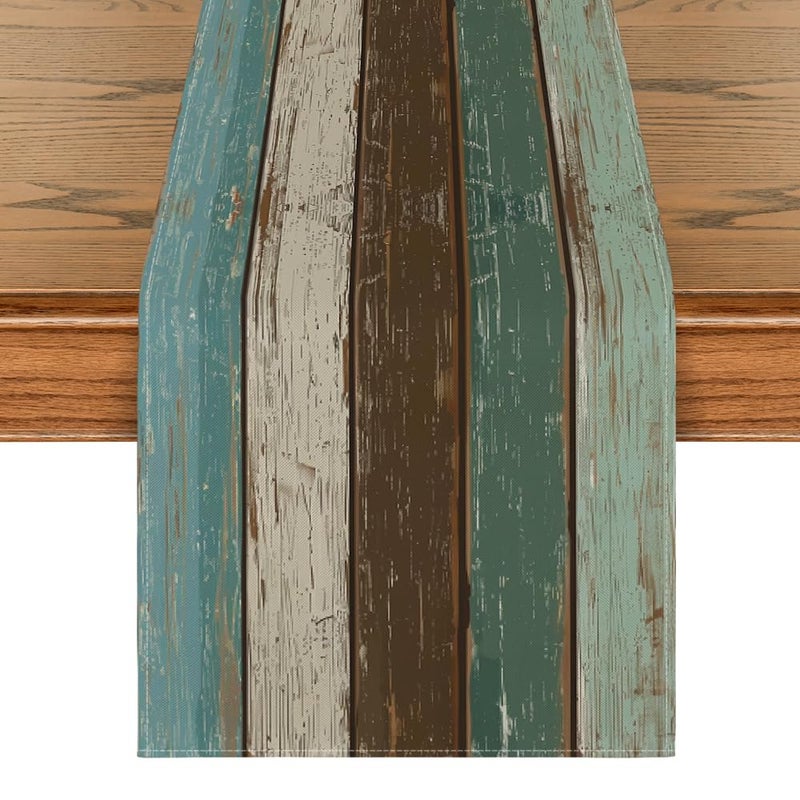 Artoid Mode Green Retro Rustic Wood Texture Table Runner, Seasonal Spring Kitchen Dining Table Decoration for Home Party Decor 13x72 Inch - Image 1
