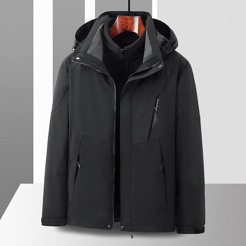 Couples Outdoor Mountaineering Suit fleece-lined Thickened Liner Detachable Two-Piece Suit Three-in-One Mountaineering Suit male black