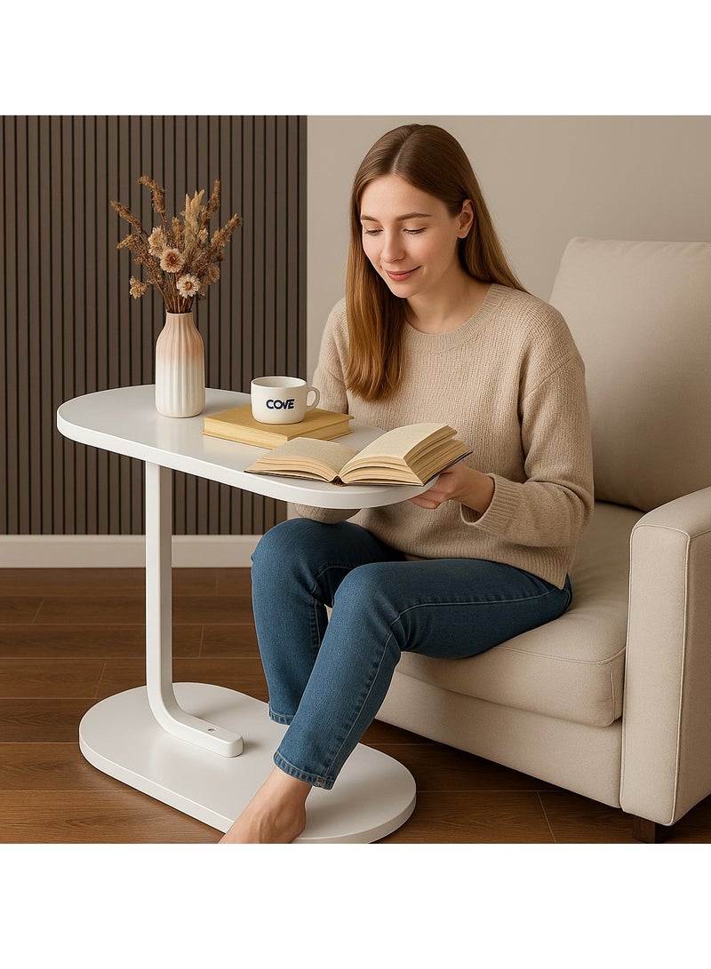 رايز طاولة جانبية بشكل حرف C المنزلية لطاولات صغيرة ، طاولة صغيرة جانب الأريكة ، طاولة قهوة مضادة للصدأ ومناسبة للماء ، طاولات نهايات لغرفة المعيشة وغرفة النوم والشرفة والمكتب (بيضاء) - Image 3