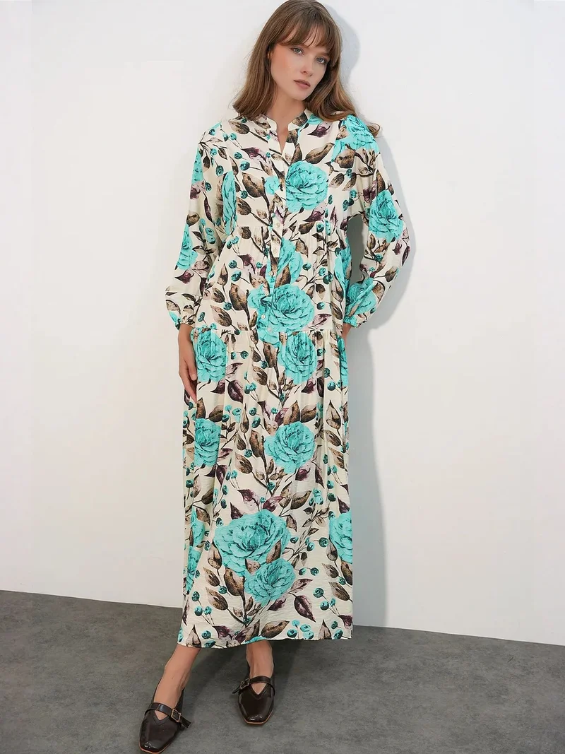 BDART Floral Maxi Dress With Mandarin Collar