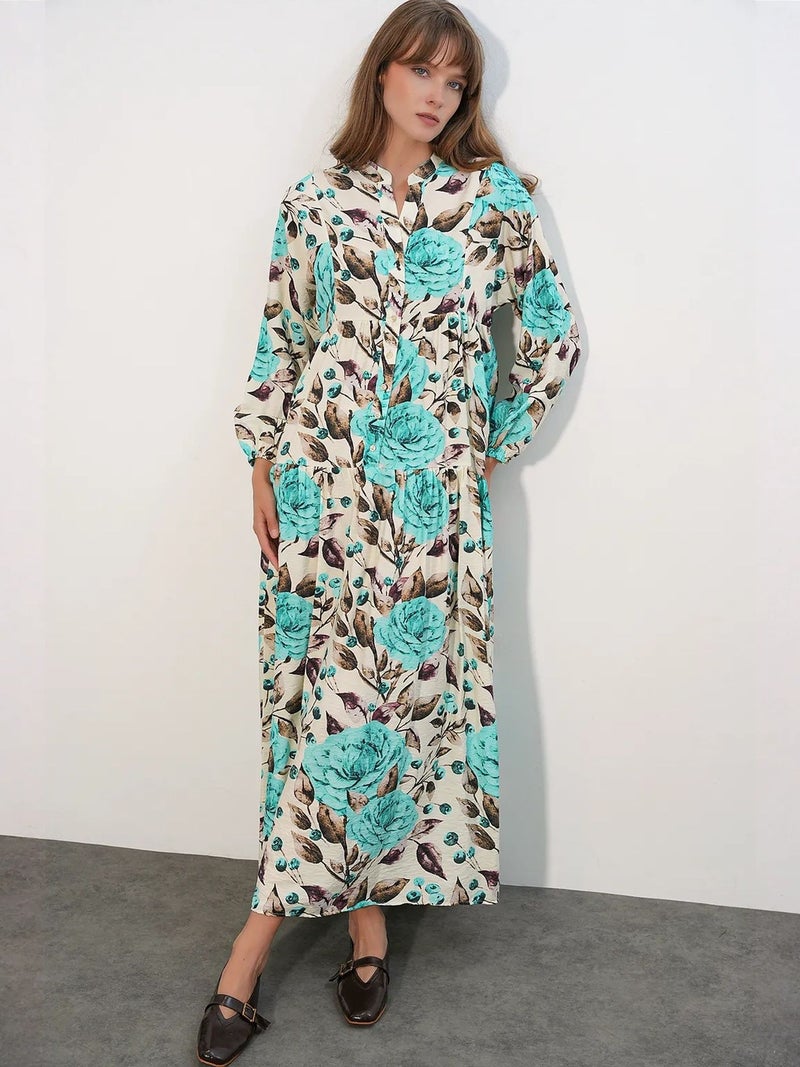 BIG DART BDART Floral Maxi Dress With Mandarin Collar - Image 1