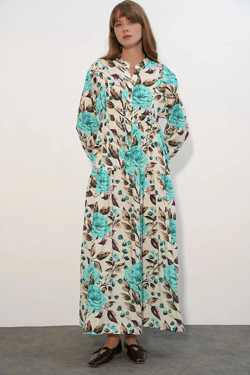 بيغ دارت BDART Floral Maxi Dress With Mandarin Collar