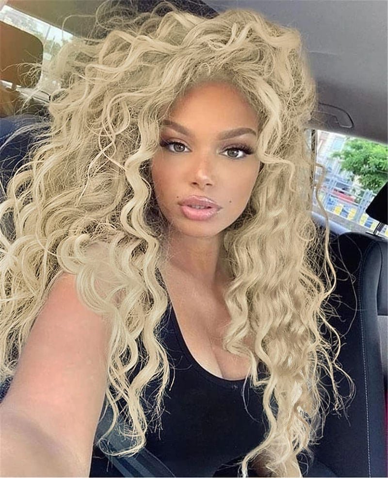 GNIMEGIL 26 Inch Long Blonde Curly Wigs for Women Golden Wig Wavy Synthetic Wig Heat Resistant Looking Natural Hair Halloween Costume for Girls Cosplay - Image 1