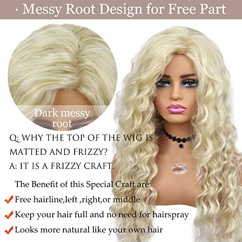 GNIMEGIL 26 Inch Long Blonde Curly Wigs for Women Golden Wig Wavy Synthetic Wig Heat Resistant Looking Natural Hair Halloween Costume for Girls Cosplay - Image 2