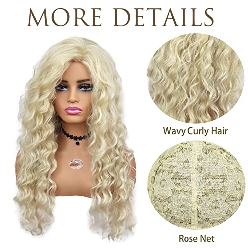 GNIMEGIL 26 Inch Long Blonde Curly Wigs for Women Golden Wig Wavy Synthetic Wig Heat Resistant Looking Natural Hair Halloween Costume for Girls Cosplay - Image 5