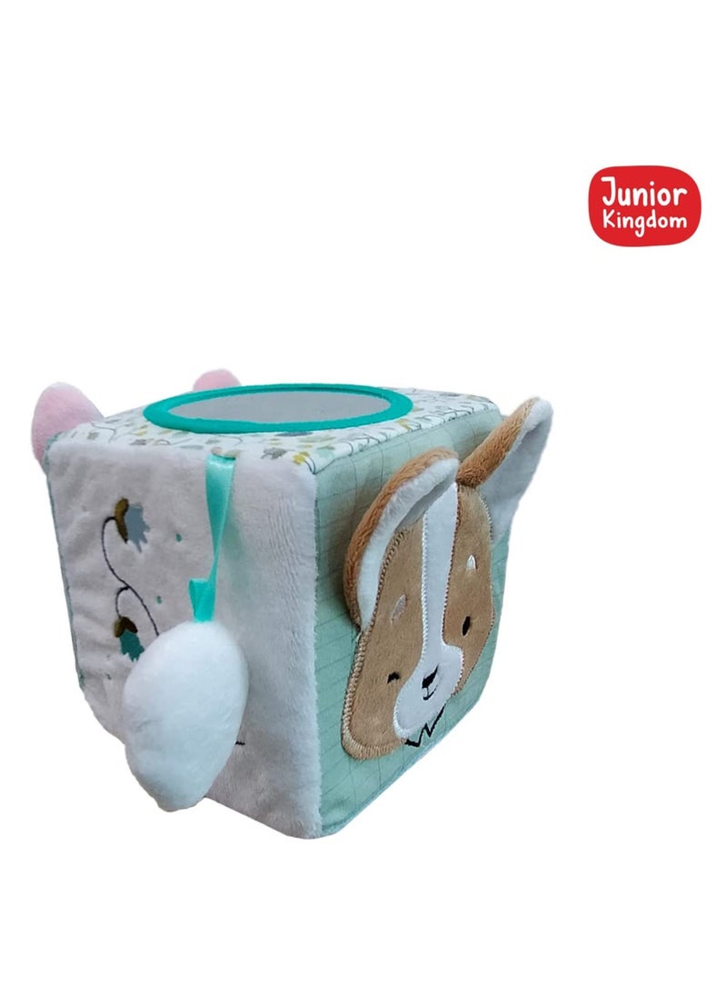 Junior Kingdom - Baby Cube Ball Plush Fabric Soft Toy for Babies Textured Developmental Cubic Ball with Rattle for Newborns Infants & Sensory - Image 1