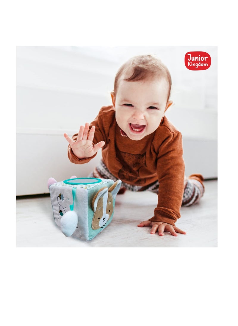 Junior Kingdom - Baby Cube Ball Plush Fabric Soft Toy for Babies Textured Developmental Cubic Ball with Rattle for Newborns Infants & Sensory - Image 1