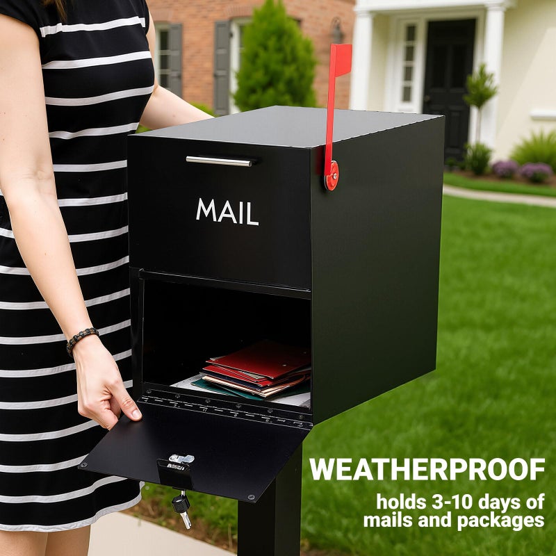 Yaocom Post Mount Mailboxes for Outside Classic Locking Security Mail Box with 3 Keys, 18 x 15 x 11.5 Inch Black Modern Curbside Mailbox Weatherproof with Reflective Numbers - Image 5