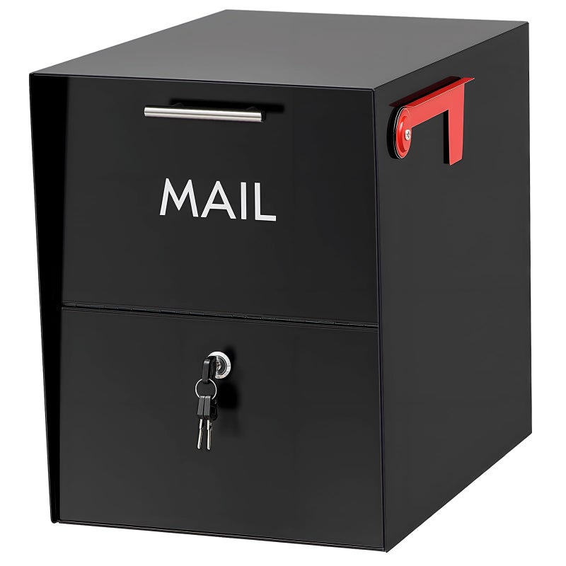 Yaocom Post Mount Mailboxes for Outside Classic Locking Security Mail Box with 3 Keys, 18 x 15 x 11.5 Inch Black Modern Curbside Mailbox Weatherproof with Reflective Numbers - Image 1