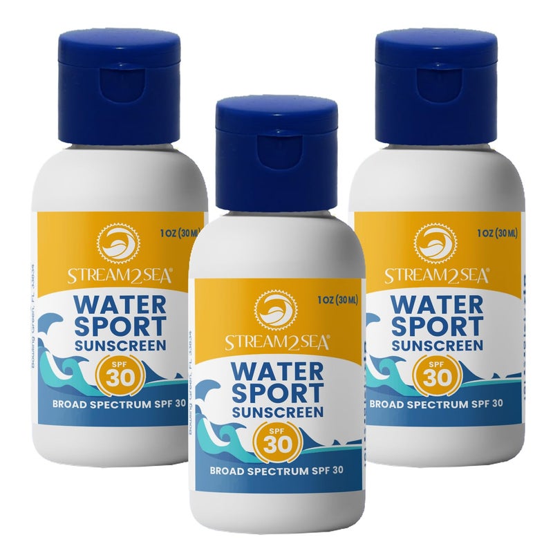 SPF 30 Mineral Sunscreen Biodegradable  Reef Safe  1 Fl oz Travel Size Pack of 3  Paraben Free Non Greasy  Moisturizing Mineral Sunscreen For Face and Body Against UVA  UVB by Stream2Sea