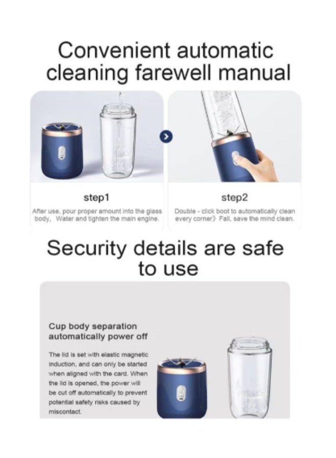 EONLINE Portable Blender, Blender Juicer Juice Cup Fruit Blender Portable Fruit Cup, USB Rechargeable Personal Size Juice Cup, Personal Blender for Smoothies and Smoothies, 400ml Travel Juice Cup - Image 5