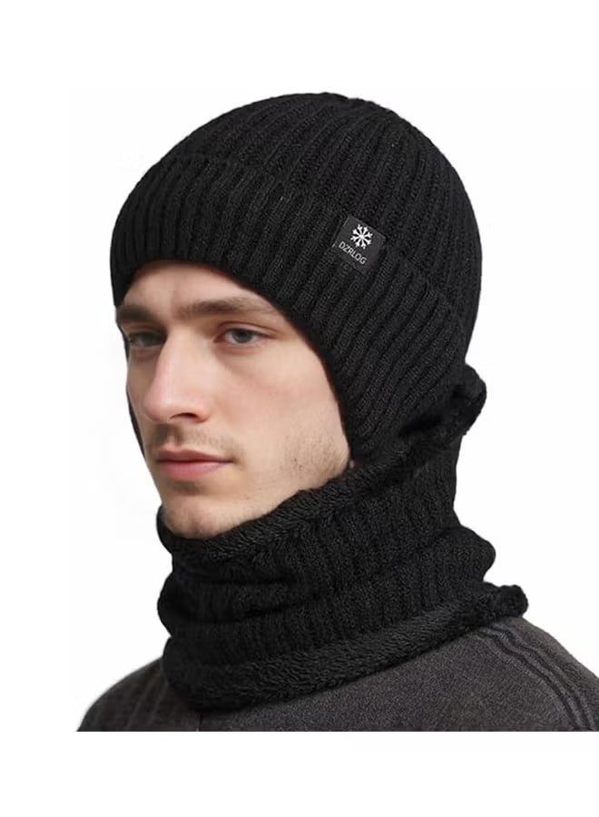 جوي فيش 2pcs الرجال الشتاء الحياكة Beanie مع الأذن رقبة دافئة مجموعة في الهواء الطلق دافئة الحرارية الحياكة قبعة مع الصوف مغطاة قبعة الجمجمة للنساء - Image 1