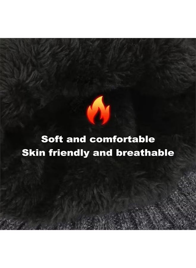 جوي فيش 2pcs الرجال الشتاء الحياكة Beanie مع الأذن رقبة دافئة مجموعة في الهواء الطلق دافئة الحرارية الحياكة قبعة مع الصوف مغطاة قبعة الجمجمة للنساء - Image 2