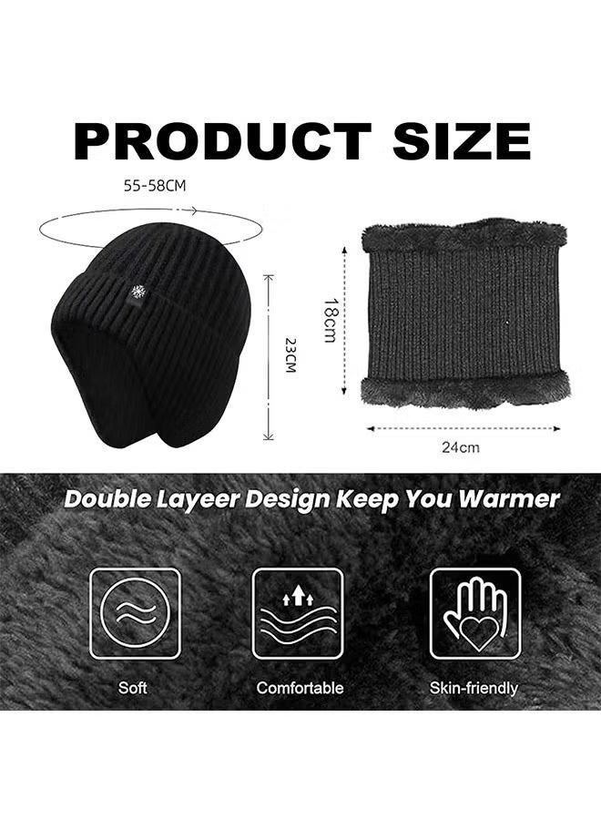 جوي فيش 2pcs الرجال الشتاء الحياكة Beanie مع الأذن رقبة دافئة مجموعة في الهواء الطلق دافئة الحرارية الحياكة قبعة مع الصوف مغطاة قبعة الجمجمة للنساء - Image 4