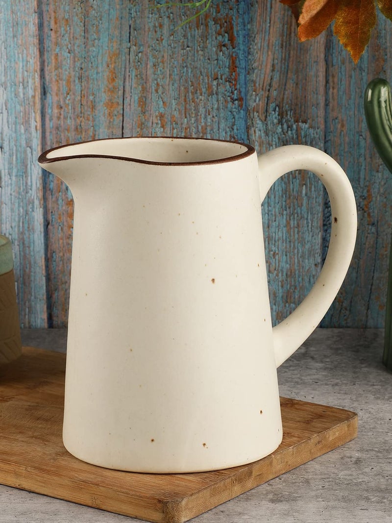 MIAH Decor The Bhumi Collection Ceramic Handmade Stoneware Water Jug/Pitcher with Handle (Matte Finish/Beige/ 7"x4"x7"/1500 ml/Dishwasher & Microwave Safe) MD-676 - Image 1