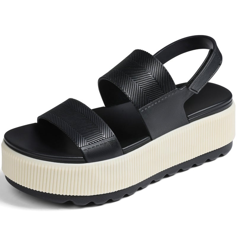 Lovee Cosee Black Platform Sandals for Women 2026 Flatform Water Sandals Chunky Wedge Lug Sole Lightweight Comfortable Summer Outfit Walking Beach Vacation Essentials Trendy Shoe Resort Wears Size 7 - Image 1
