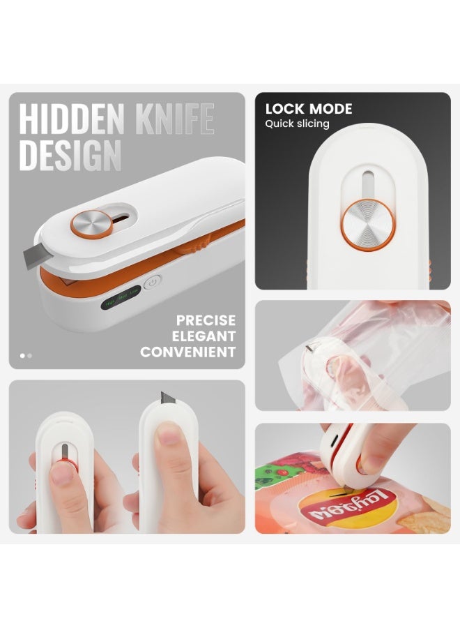 Arabest 2-in-1 Mini Bag Sealer with Knife, Rechargeable Heat Sealer, 3 Modes for Light/Medium/Heavy Bags, Portable Snack Sealer - Image 3