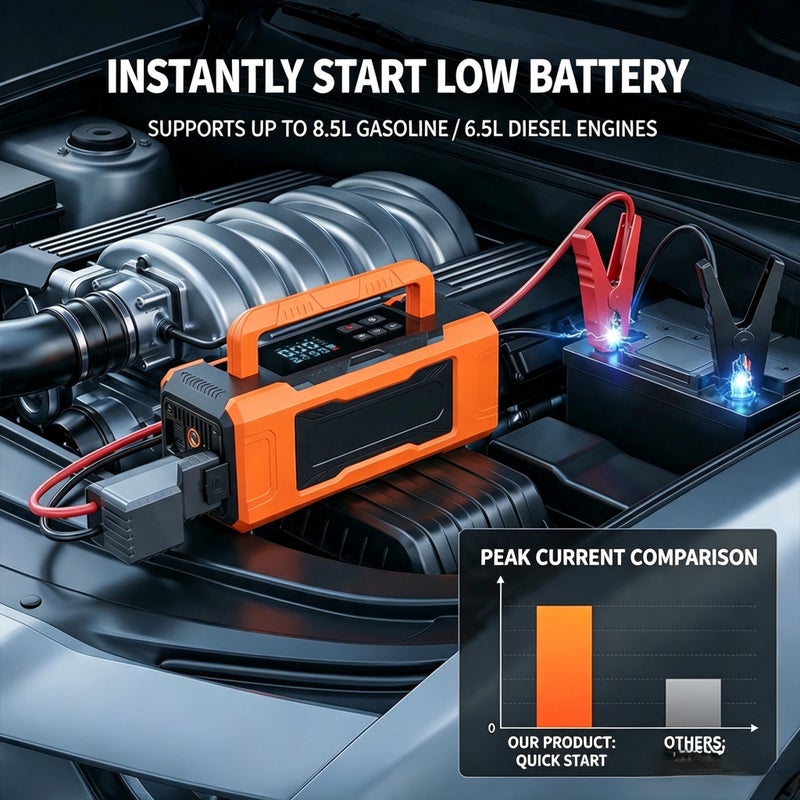 Suitu ST-9660 Portable Jump Starter & Air Compressor, 8000mAh, 12V, LED Light, Digital Display - Image 3