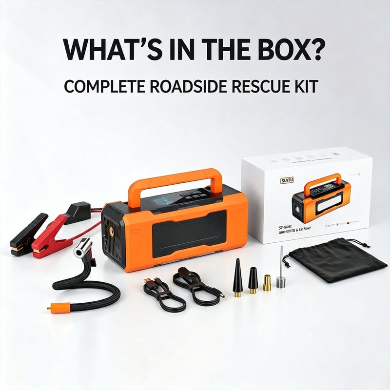 Suitu ST-9660 Portable Jump Starter & Air Compressor, 8000mAh, 12V, LED Light, Digital Display - Image 4