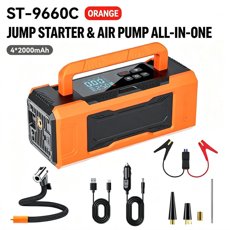 Suitu ST-9660 Portable Jump Starter & Air Compressor, 8000mAh, 12V, LED Light, Digital Display - Image 1