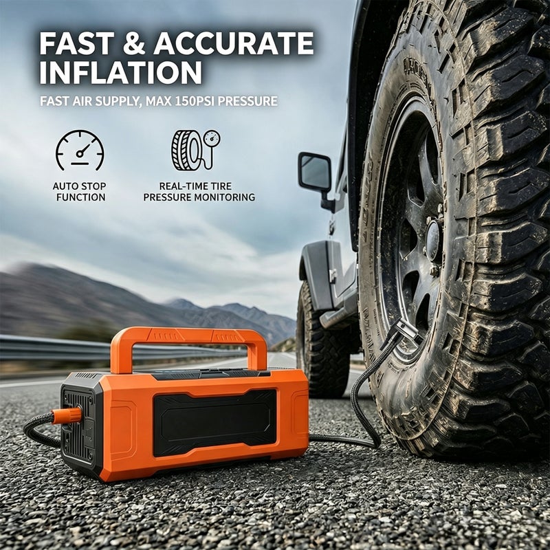 Suitu ST-9660 Portable Jump Starter & Air Compressor, 8000mAh, 12V, LED Light, Digital Display - Image 2