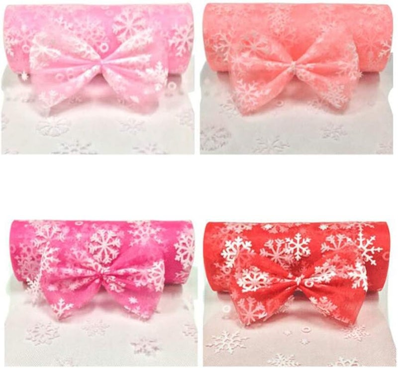 comfrt 10 Yards Christmas Snowflake Tulle Roll Glitter Gauze Ribbon Fabric Tulle Gift Wrapping Tutu Skirts Sewing Crafting Party Decoration 15cm (Pink) - Image 3